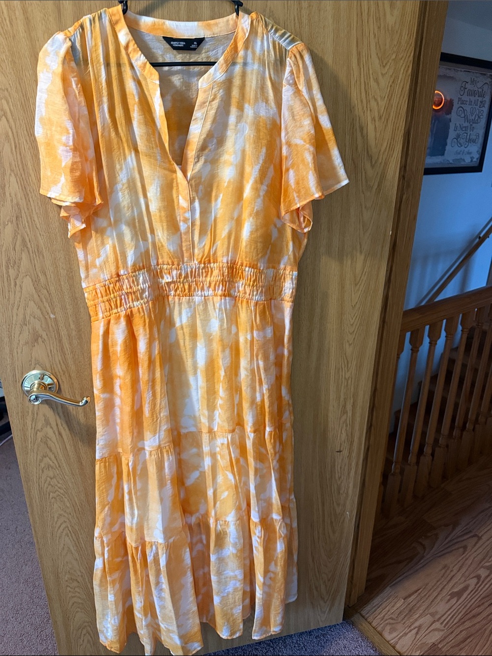 Simply Vera Vera Wang Orange and White Tie-Dye Midi Dress